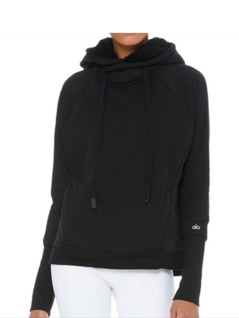 Alo Yoga Women's Black Sherpa Lined Frost Pullover‎ Hoodie Small